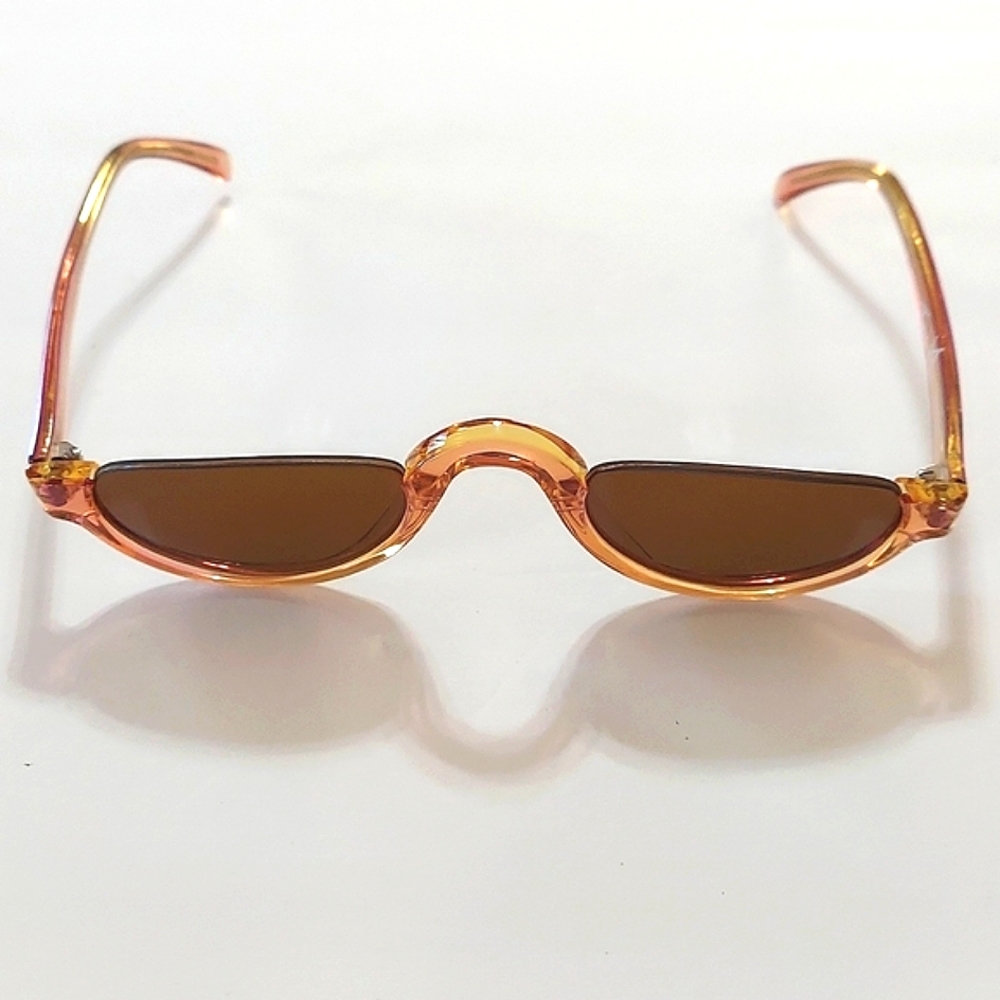 Francis Klein Malte Half Rim Cat Eye Peach Brown Sunglasses Dark Lens Never Worn